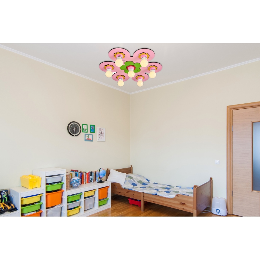 Lampada da soffitto per bambini LUCCA 7xE27/24W/230V rosa