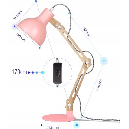 Lampada da tavolo 1xE27/40W/230V rosa