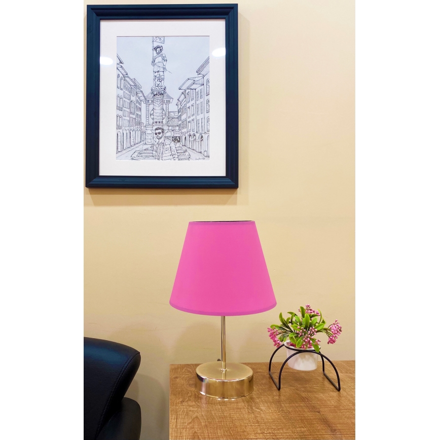 Lampada da tavolo 1xE27/60W/230V rosa/cromo lucido