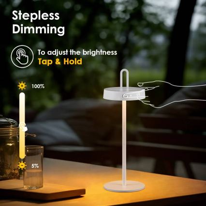 Lampada da tavolo LED dimmerabile a sfioramento ricaricabile per esterni SHINE LED/1,5W/3,7V 3000 mAh IP44 bianco
