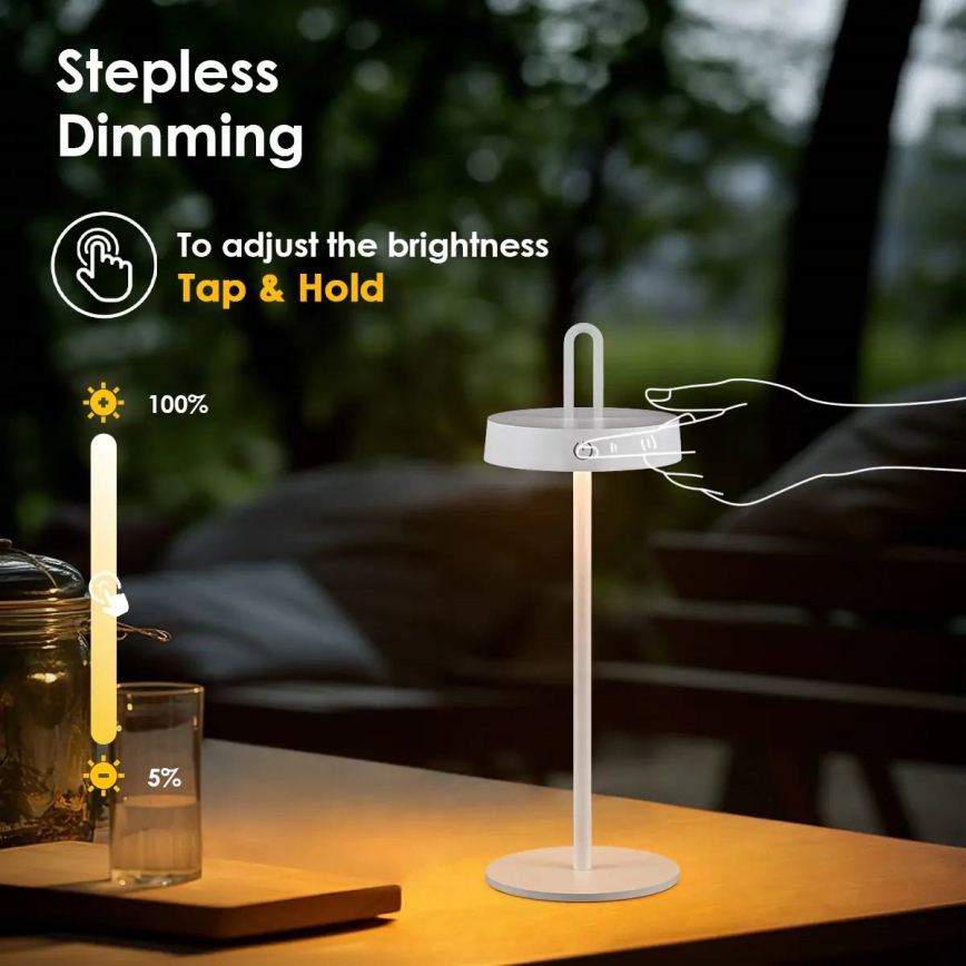Lampada da tavolo LED dimmerabile a sfioramento ricaricabile per esterni SHINE LED/1,5W/3,7V 3000 mAh IP44 bianco