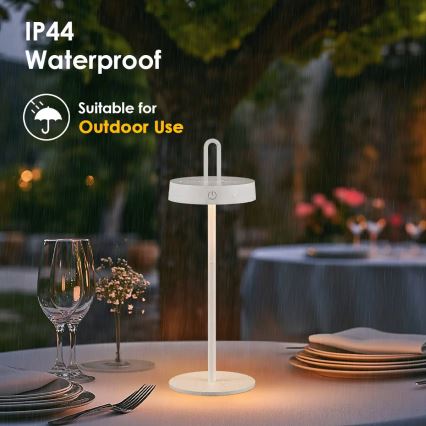 Lampada da tavolo LED dimmerabile a sfioramento ricaricabile per esterni SHINE LED/1,5W/3,7V 3000 mAh IP44 bianco
