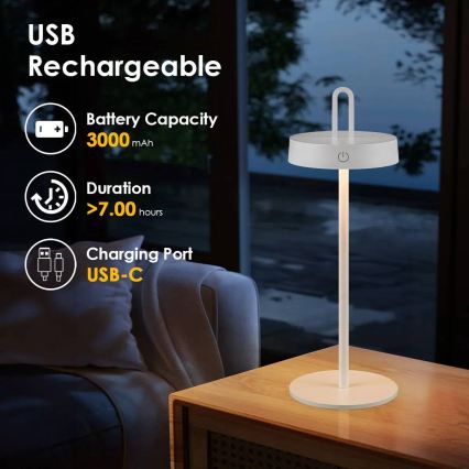 Lampada da tavolo LED dimmerabile a sfioramento ricaricabile per esterni SHINE LED/1,5W/3,7V 3000 mAh IP44 bianco