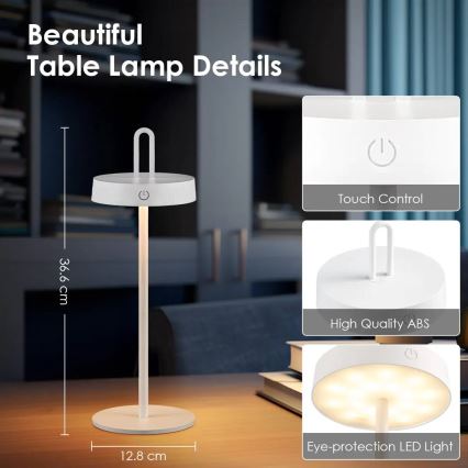 Lampada da tavolo LED dimmerabile a sfioramento ricaricabile per esterni SHINE LED/1,5W/3,7V 3000 mAh IP44 bianco