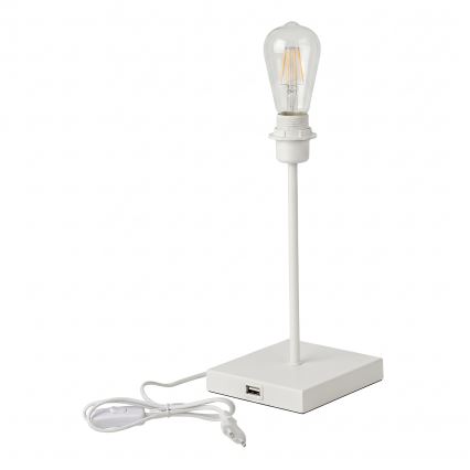 Lampada da tavolo bianca con porta USB, attacco 1x E27, 15W, 230V