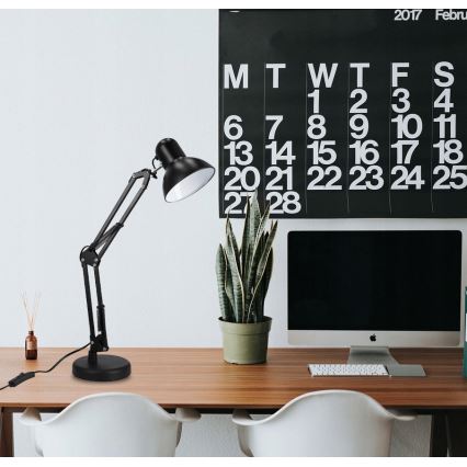 Lampada da tavolo con clip 2 in 1, 1xE27/60W/230V, nera