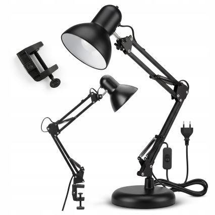 Lampada da tavolo con clip 2 in 1, 1xE27/60W/230V, nera