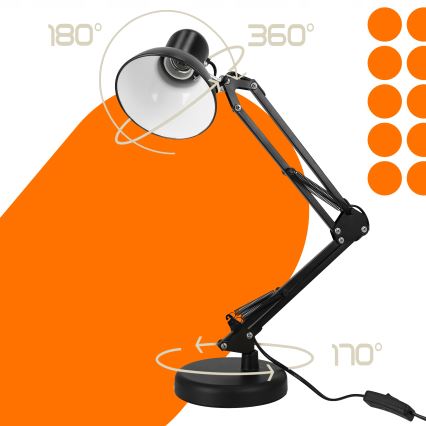 Lampada da tavolo con clip 2 in 1, 1xE27/60W/230V, nera