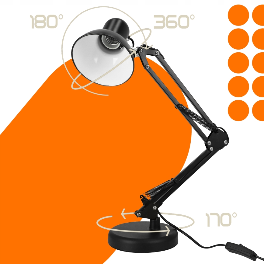 Lampada da tavolo con clip 2 in 1, 1xE27/60W/230V, nera