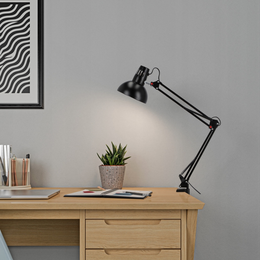 Lampada da tavolo con morsetto 1xE27/60W/230V nera