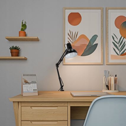 Lampada da tavolo con morsetto 1xE27/60W/230V nera