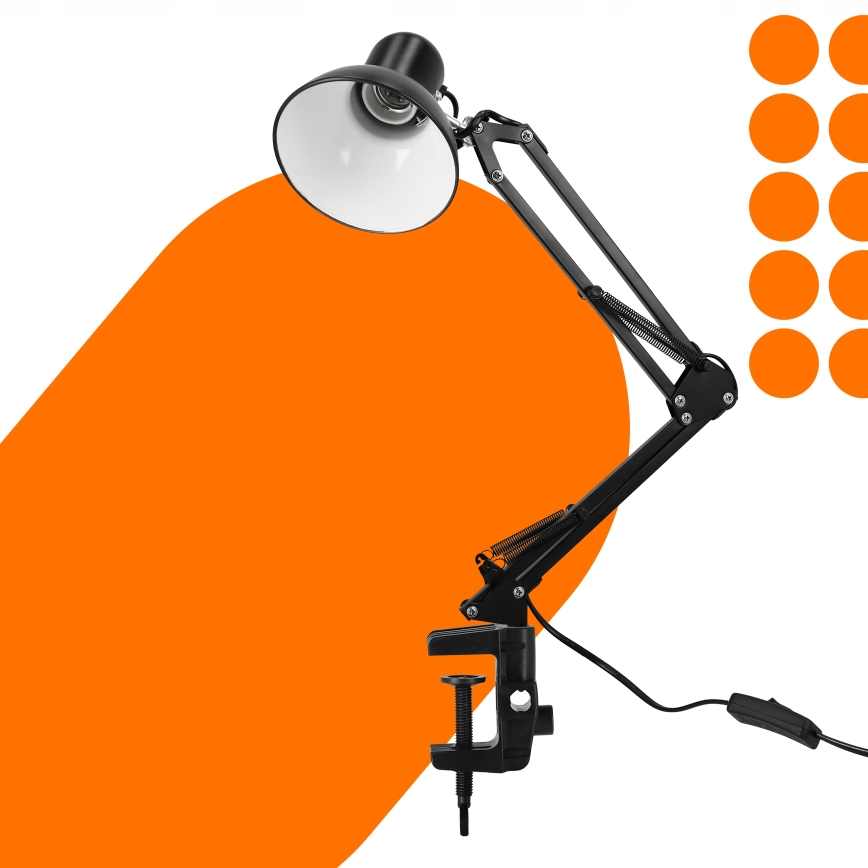 Lampada da tavolo con morsetto 1xE27/60W/230V nera