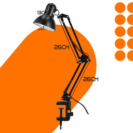 Lampada da tavolo con morsetto 1xE27/60W/230V nera