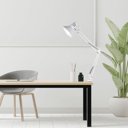 Lampada da tavolo con morsetto WORKER 1xE27/10W/230V bianca