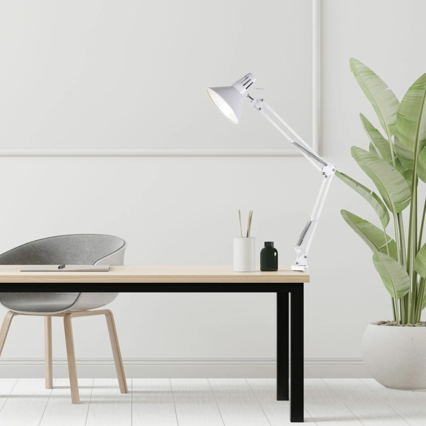Lampada da tavolo con morsetto WORKER 1xE27/10W/230V bianca