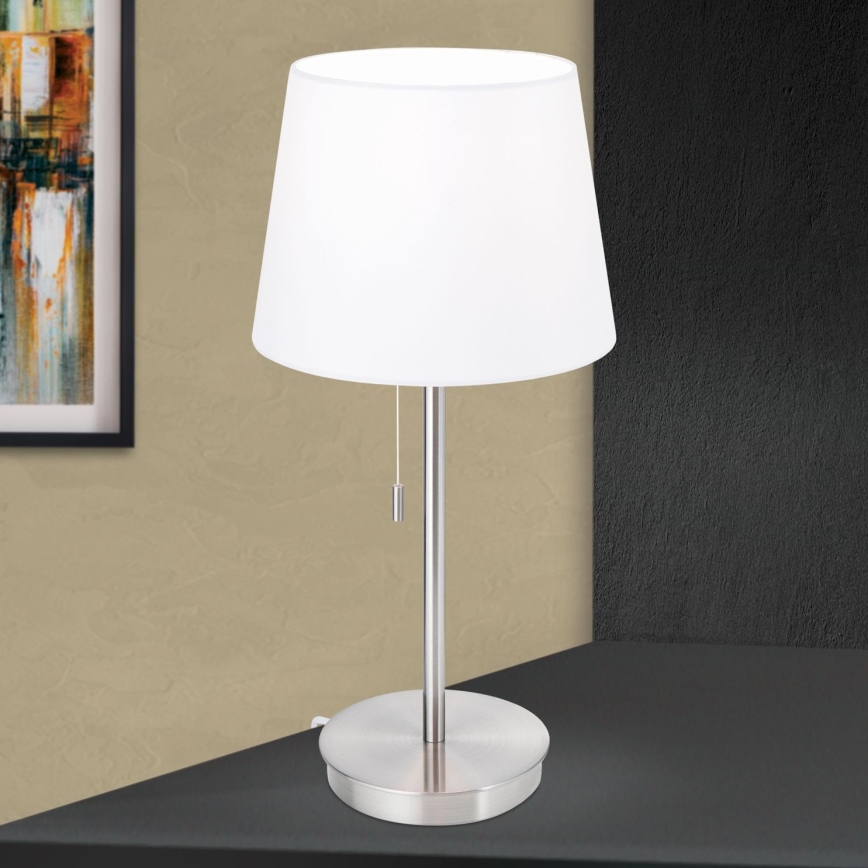 Lampada da tavolo con porta USB LUDWIG 1xE27/40W/230V 50 cm bianco/cromo opaco