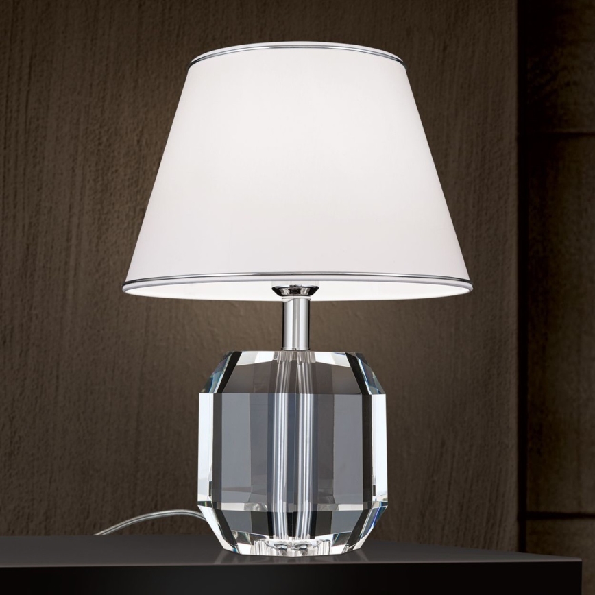 Lampada da tavolo di cristallo ALEXIS 1xE27/60W/230V bianco/cromo lucido/limpido