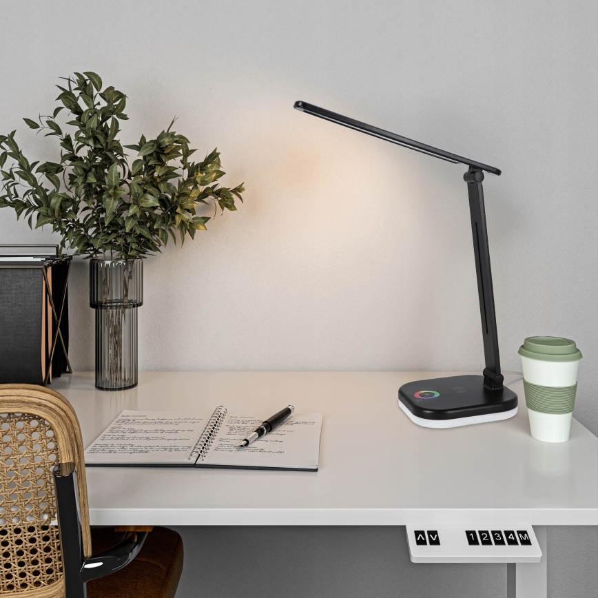 Lampada da tavolo dimmerabile LED RGBW con ricarica wireless LED/7W/5V USB nera