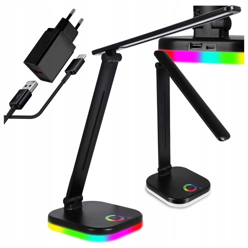 Lampada da tavolo dimmerabile LED RGBW con ricarica wireless LED/7W/5V USB nera