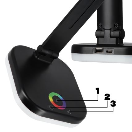 Lampada da tavolo dimmerabile LED RGBW con ricarica wireless LED/7W/5V USB nera