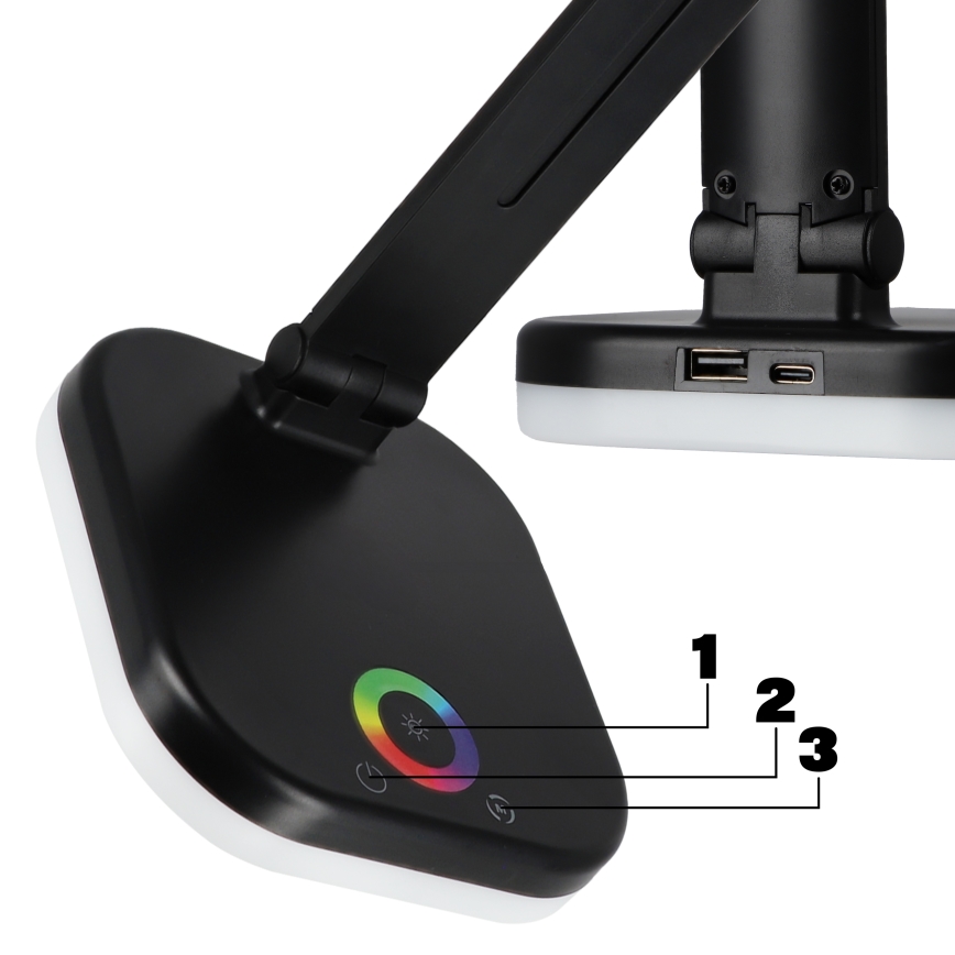 Lampada da tavolo dimmerabile LED RGBW con ricarica wireless LED/7W/5V USB nera