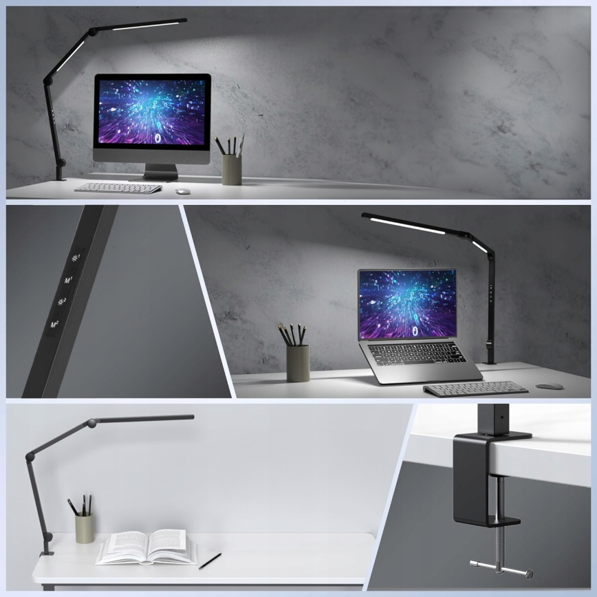 Lampada da tavolo LED dimmerabile a sfioramento, flessibile, con clip LED/12W/230V 3000/4000/6000K nera