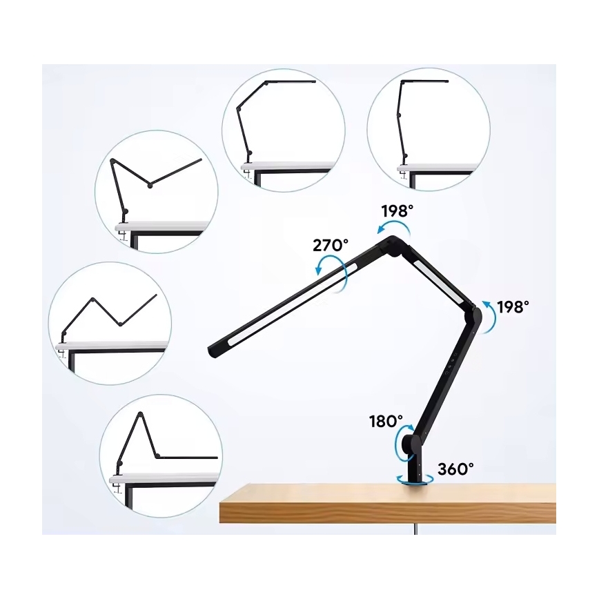 Lampada da tavolo LED dimmerabile a sfioramento, flessibile, con clip LED/12W/230V 3000/4000/6000K nera