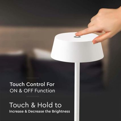 Lampada da tavolo LED da esterno dimmerabile touch LED/2W/5V 4400 mAh IP54 bianca