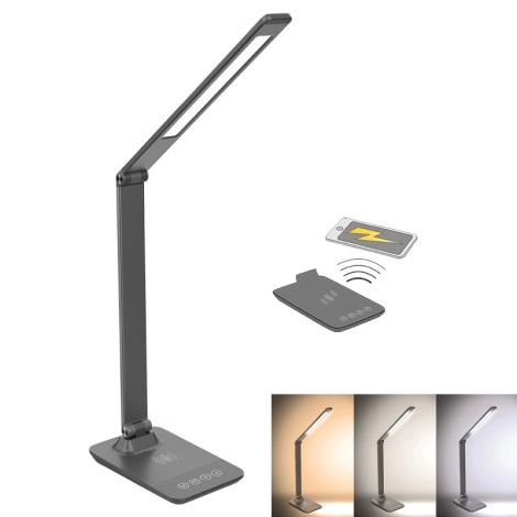 Solight WO55-G - Lampada da tavolo LED dimmerabile con caricatore wireless  LED/10W/100-240V grigia
