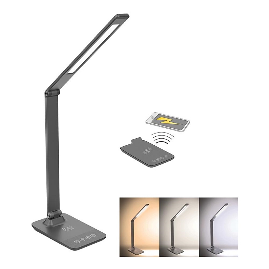 Solight WO55-G - Lampada da tavolo LED dimmerabile con caricatore wireless  LED/10W/100-240V grigia