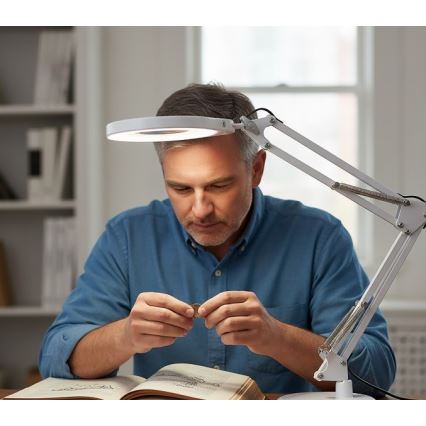 Lampada da tavolo dimmerabile a LED con lente d'ingrandimento 2 in 1 AURIQ LOUPE LED/10W/5V 3000/4000/6500K bianca