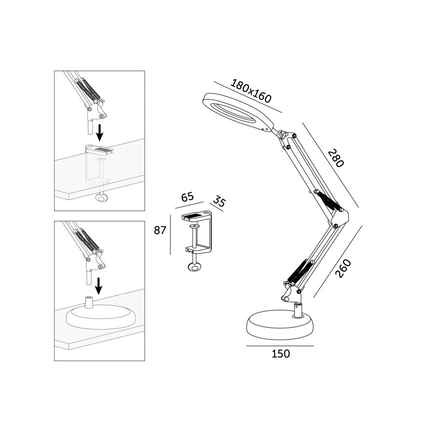 Lampada da tavolo dimmerabile a LED con lente d'ingrandimento 2 in 1 AURIQ LOUPE LED/10W/5V 3000/4000/6500K bianca