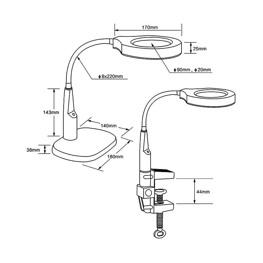 Lampada da tavolo LED dimmerabile con lente d'ingrandimento bifocale LED/6W/230V 6000-7000K nero