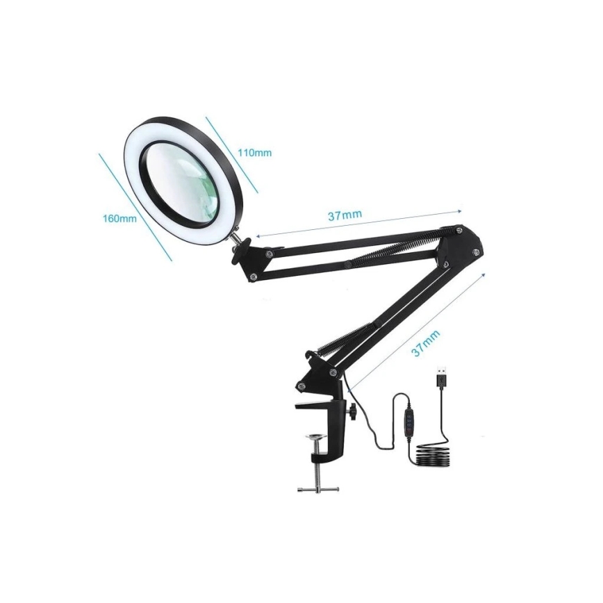 Lampada da tavolo LED dimmerabile con una lente d'ingrandimento LED/22W/5V 4000-6000K nero