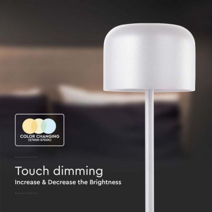 LED Lampada da tavolo touch ricaricabile e dimmerabile LED/1,5W/5V 2700-5700K IP54 2200 mAh bianco