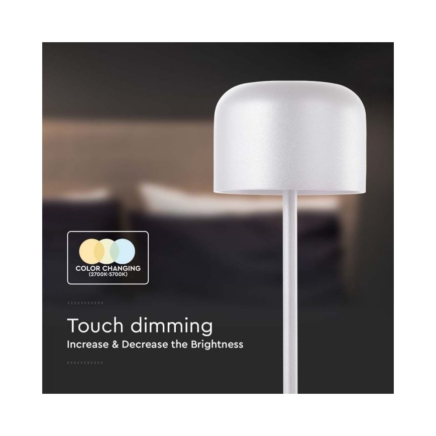 LED Lampada da tavolo touch ricaricabile e dimmerabile LED/1,5W/5V 2700-5700K IP54 2200 mAh bianco