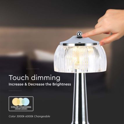 LED Lampada da tavolo touch ricaricabile e dimmerabile LED/1W/5V 3000-6000K 1800 mAh cromo