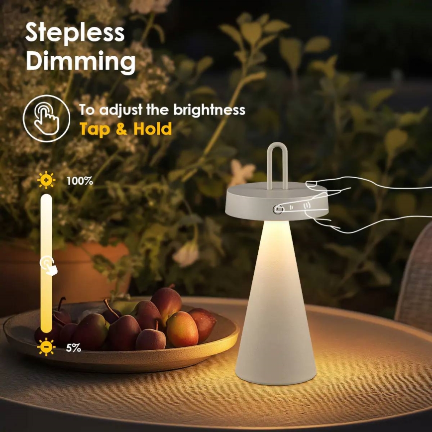 Lampada da tavolo LED dimmerabile ricaricabile per esterni con controllo touch HALO LED/1,5W/3,7V 3000 mAh IP44 grigia