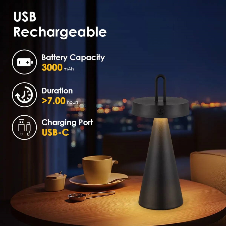 Lampada da tavolo ricaricabile per esterni dimmerabile a sfioramento HALO LED/1,5W/3,7V 3000 mAh IP44 nera
