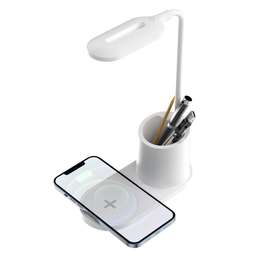 Lampada da tavolo LED LED/3W/5V con caricatore wireless bianco