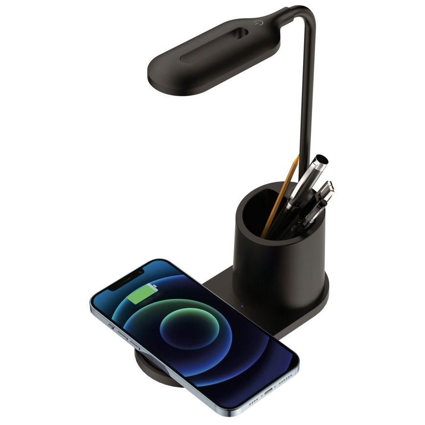 Lampada da tavolo LED LED/3W/5V con ricarica wireless nero