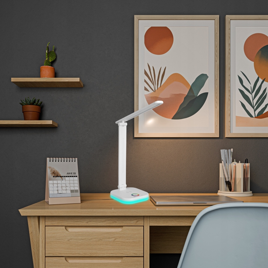 Lampada da tavolo LED RGBW dimmerabile con ricarica wireless LED/7W/5V USB bianca