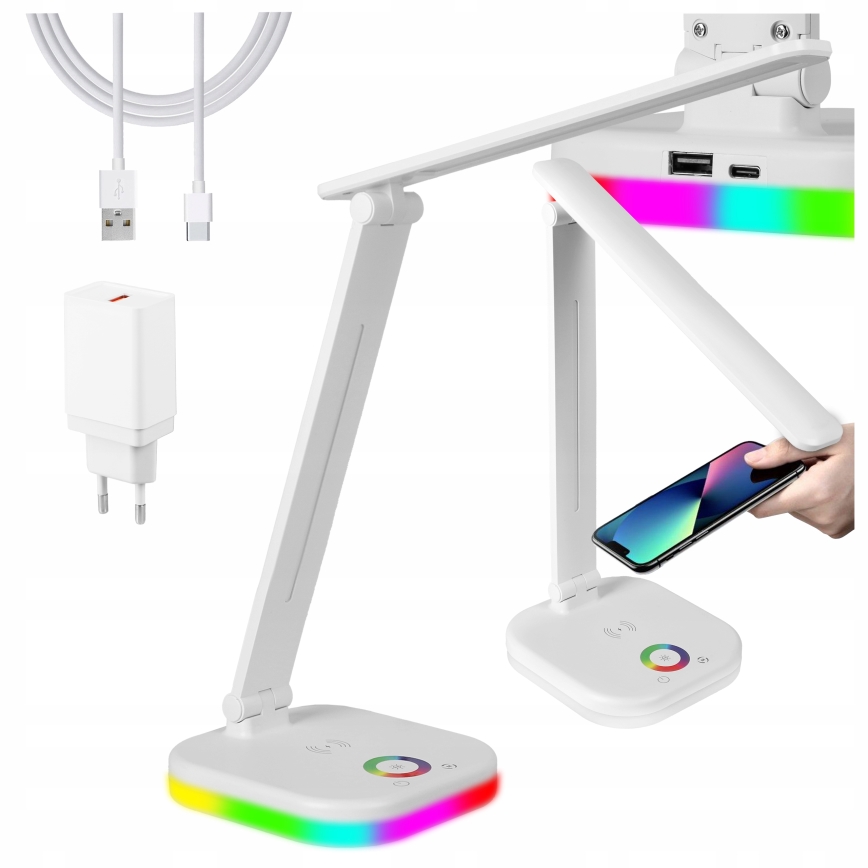 Lampada da tavolo LED RGBW dimmerabile con ricarica wireless LED/7W/5V USB bianca