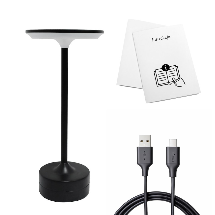 Lampada da tavolo ricaricabile a sfioramento a LED TAVOLO LED/2,5W/5V 2400 mAh 3000-6000K nera