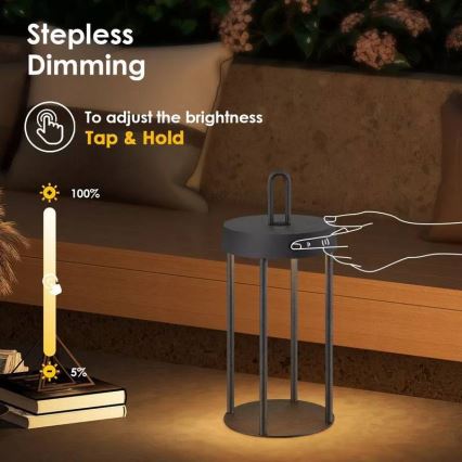 Lampada da tavolo a LED dimmerabile per esterni ricaricabile a sfioramento GENTLE LED/1,5W/3,7V 3000 mAh IP44 nera