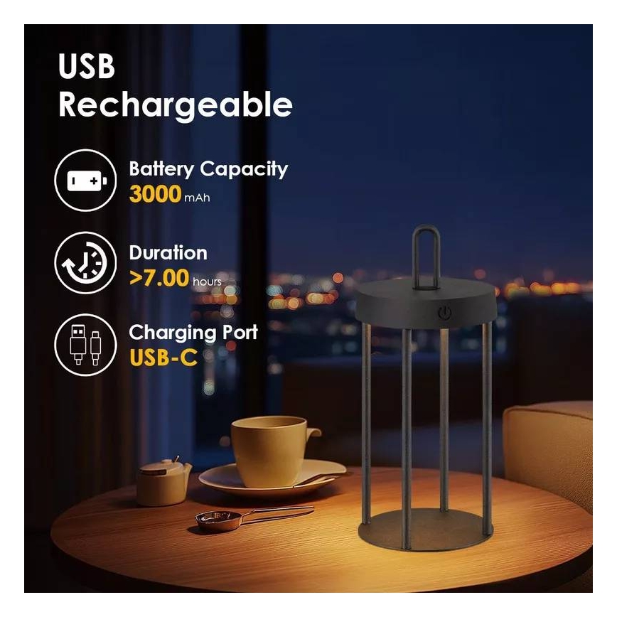 Lampada da tavolo a LED dimmerabile per esterni ricaricabile a sfioramento GENTLE LED/1,5W/3,7V 3000 mAh IP44 nera