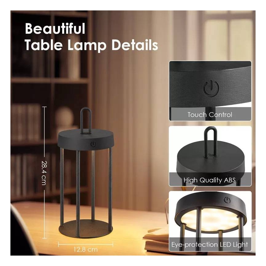 Lampada da tavolo a LED dimmerabile per esterni ricaricabile a sfioramento GENTLE LED/1,5W/3,7V 3000 mAh IP44 nera