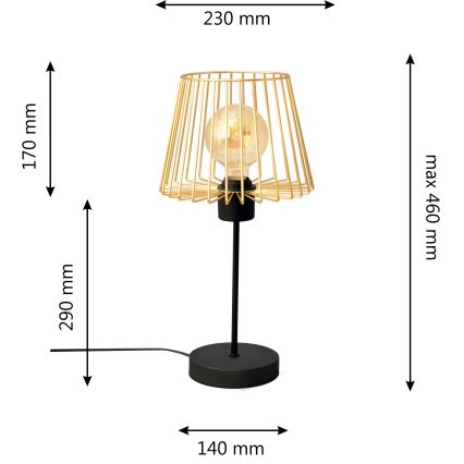 Lampada da tavolo TORRI 1xE27/15W/230V oro/nero