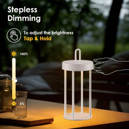 Lampada da tavolo LED dimmerabile per esterni ricaricabile a sfioramento GENTLE LED/1,5W/3,7V 3000 mAh IP44 bianca