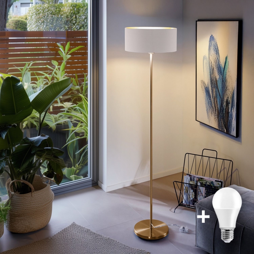 Lampada da terra a LED TUNJA 1xE27/20W/230V Ø 38 cm oro/bianco